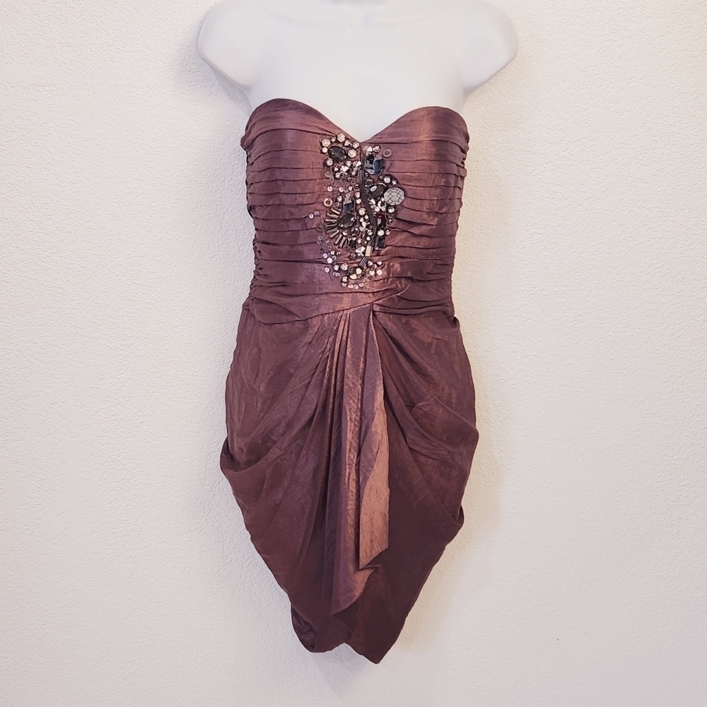 Bebe Purple Strapless Mini Embellished Cocktail Dress Size: XS
